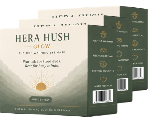 Hera Hush Glow Trio — three boxes of unscented self-warming eye masks (30 masks)