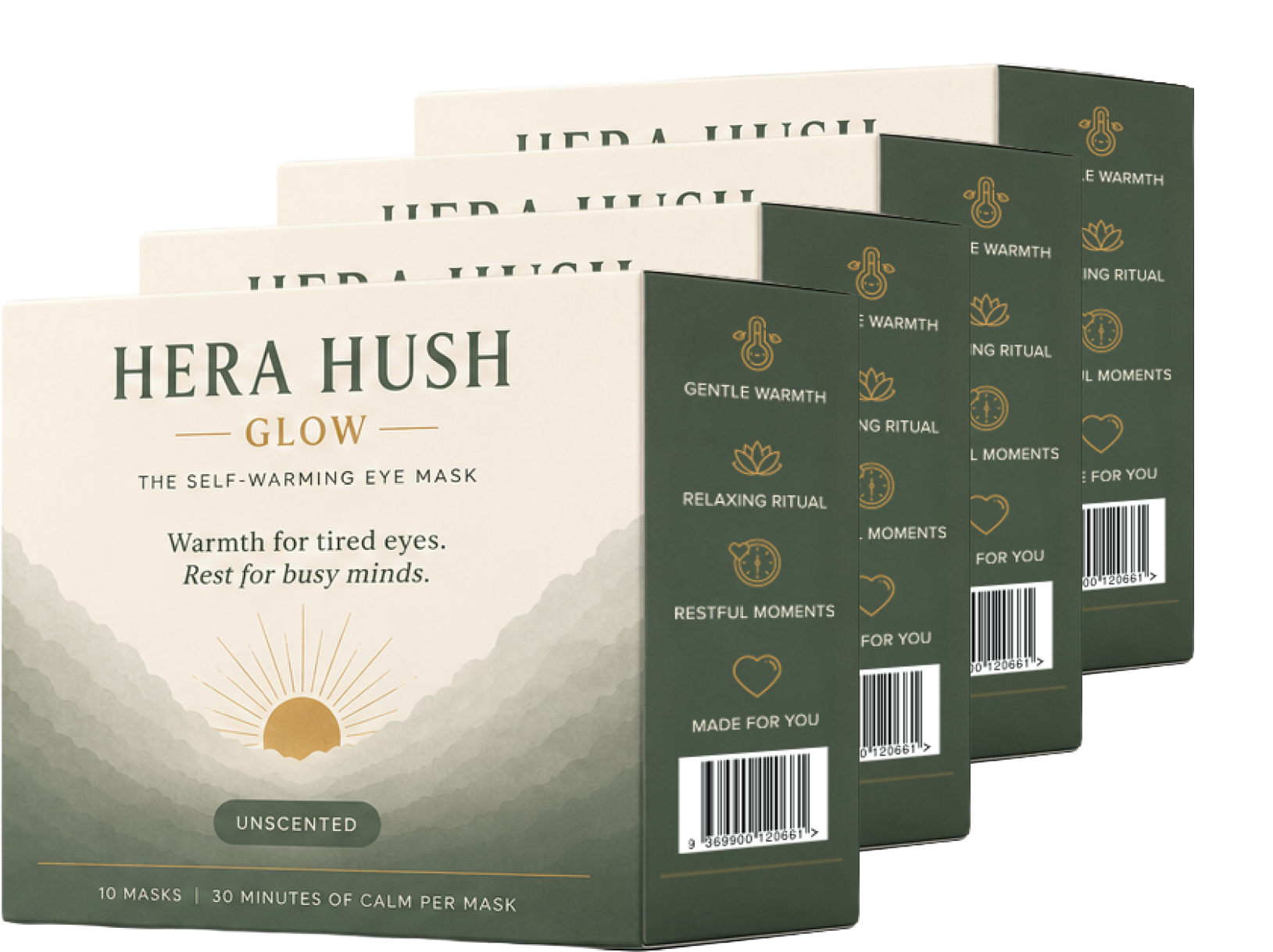 Hera Hush Glow — four boxes of unscented self-warming eye masks (40 masks, best value)